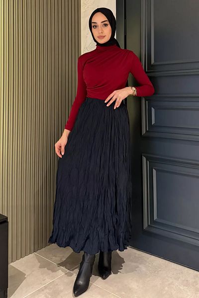 julude Μπλε μπλε ελαστική φούστα Crinkle Voile Hijab