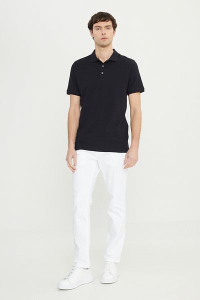 ALTINYILDIZ CLASSICS Men's Black Cotton Slim Fit Slim Fit Polo Neck Jacquard Stretch T-Shirt