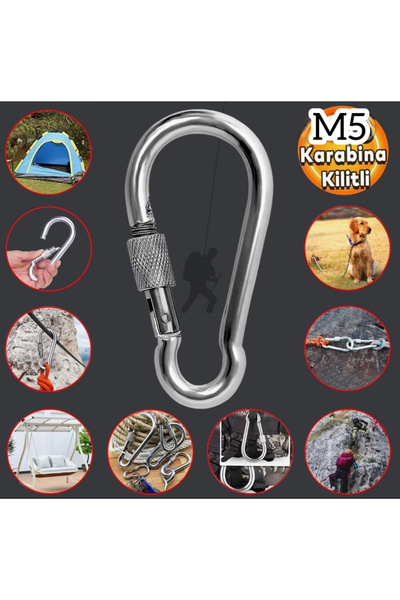 KAPMAX Karabina Kilitli Yaylı Kanca Paslanmaz Salıncak Hamak Anahtar Askı Kil...