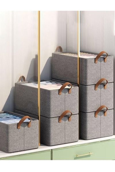 Cady One 3 Pieces Foldable Fabric Clothes Storage Box Organizer with Convenient Side Handles for Carrying