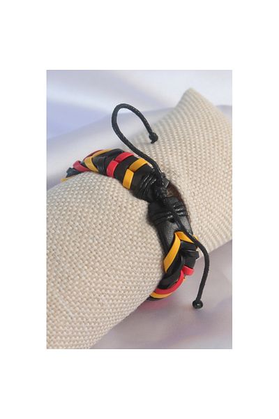 Skygo Yellow Red Black Color Leather String Men's Bracelet - TJ-EB3585