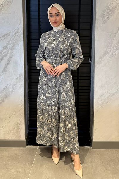 julude Φόρεμα με πέτρινο λουλούδι με δεμένο μέση Hijab Viscose