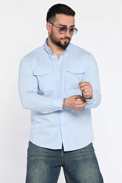 MİSHAR İTALİA Baby Blue Double Pocket Ανδρικό μακρυμάνικο πουκάμισο
