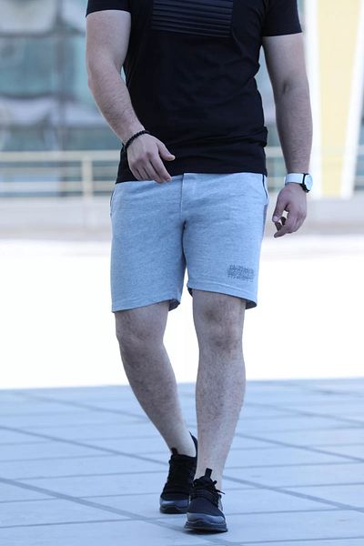 MİSHAR İTALİA Ανδρικό σορτς σε γκρι διχτυωτό μπροστινό μέρος με στάμπα