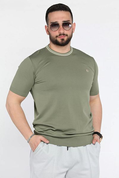 MİSHAR İTALİA Ανδρικό T-Shirt με Χακί Κεντημένο Πλήρωμα