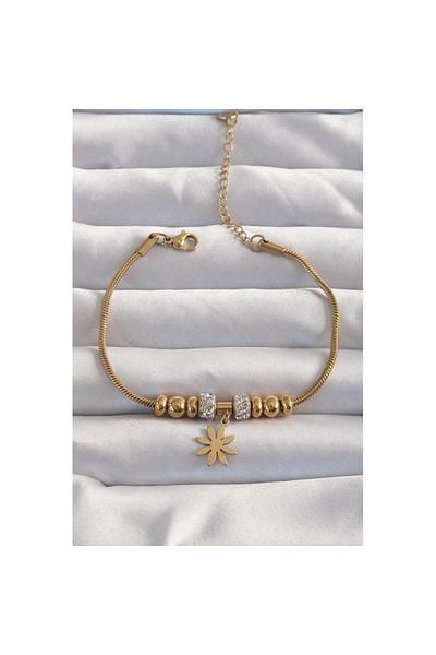 Skygo Gold Colored 316L Steel Zircon Stone Flower Bracelet - Tj-Bb6235