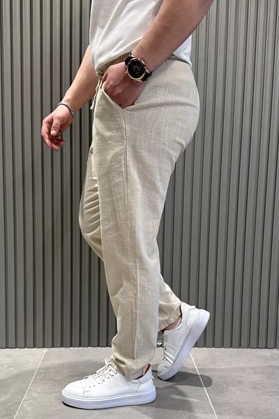 MİSHAR İTALİA Ανδρικό λινό παντελόνι Jogger με δέσιμο στη μέση