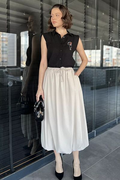 GÜLSELİ Stone - Women's Elastic Waist Pocket Balloon Skirt