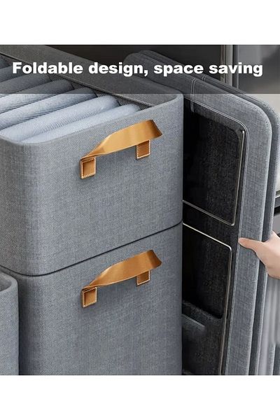 Cady One 3 Pieces Foldable Fabric Clothes Storage Box Organizer with Convenient Side Handles for Carrying