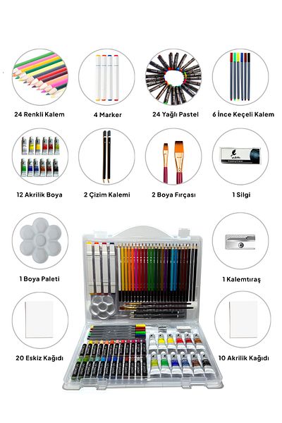 valletta Tivoli 108-Piece Mixed Drawing Painting Media and Art Set with Plastic Storage Box