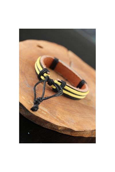 Skygo Yellow Black Color Leather Men's Bracelet with Metal Accessories - TJ-EB2531-KS