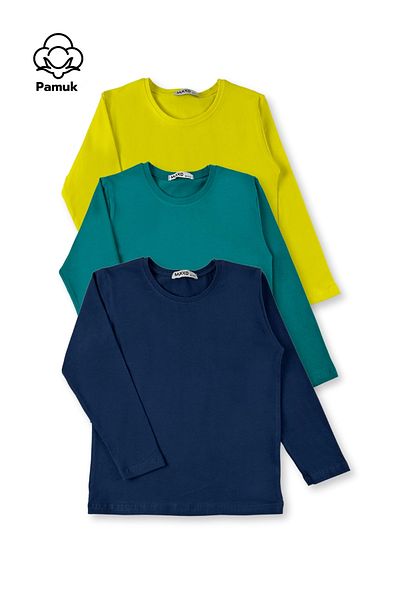 MK Mukko Kids Set de 3 fete și băieți, tricou Badi cu design de bază simplu