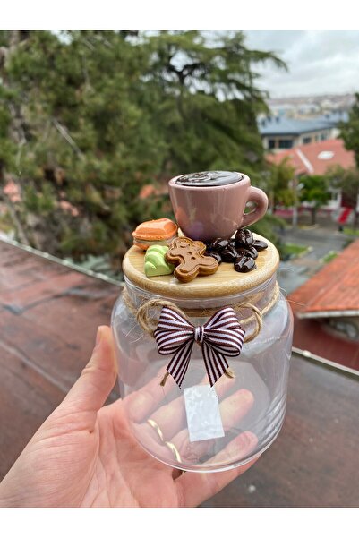 hediye atölyesi Seramik vernikli gülkurusu kahve  kavanoz 500 ml