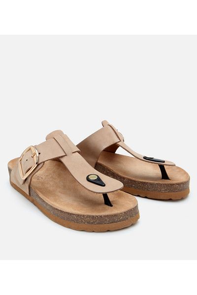 Hotiç Flip-flops de damă din piele nubuck bej cu curea