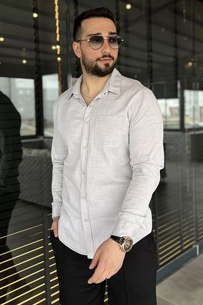 MİSHAR İTALİA Ανδρικό μακρυμάνικο πουκάμισο Stone Single Pocket Snap