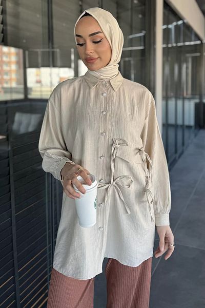 julude Cămașă Hijab cu legături laterale din piatră