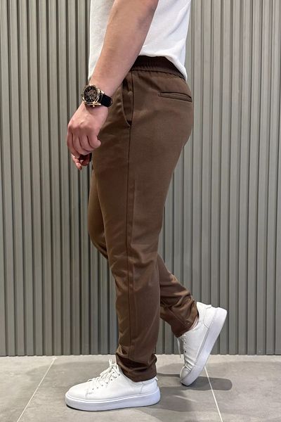MİSHAR İTALİA Ανδρικό παντελόνι Jogger με καφέ μέση με ίσιο πόδι