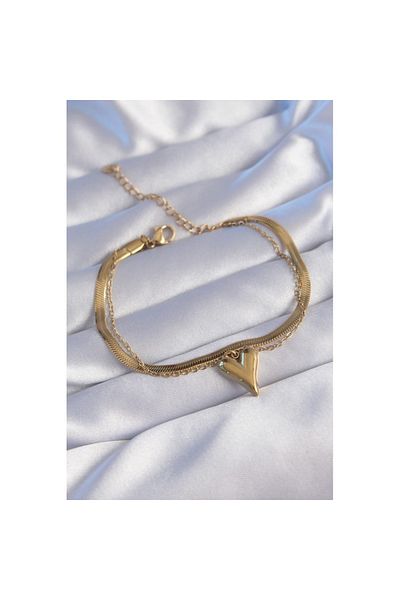 Skygo 316L Steel Gold Color Italian Chain Heart Model Bracelet - Tj-Bb6099