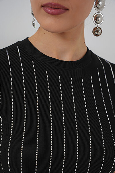 Bigdart Kadın Sıfır Kol Taşlı Bluz 931 - Siyah