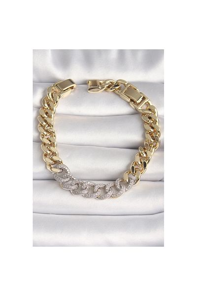 Skygo Zinkron Stone Ring Chain - White Brass Gold Color, V Beauty Series Bracelet for Women