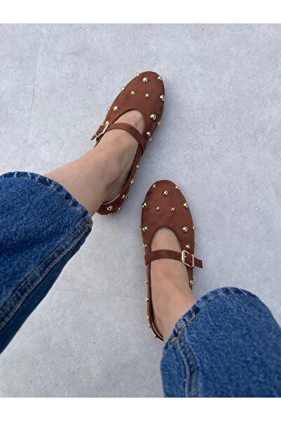 Elvinin Tarzı Tan Suede Shoes with Aura Bead Detail