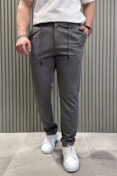 MİSHAR İTALİA Dark Gray Waist Lace-Up Straight Leg Men's Jogger Pants