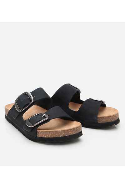 Hotiç Papuci de damă din piele nubuck cu curea neagră