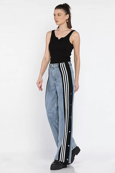 GÜLSELİ Black Side Stud Detailed Striped Women's Jean Jeans