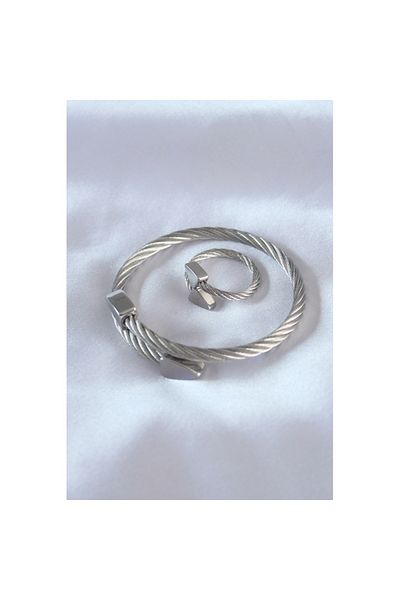 Skygo Men's Bracelet and Ring Set - Steel Silver Twist Model TJ-EB3592
