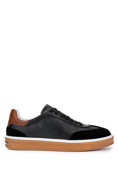 Tamer Tanca Men's Genuine Leather Black Sneakers & Sports Shoes