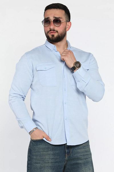 MİSHAR İTALİA Baby Blue Double Pocket Ανδρικό μακρυμάνικο πουκάμισο