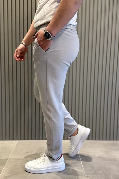 MİSHAR İTALİA Γκρι ανδρικό παντελόνι Jogger με διπλό πόδι