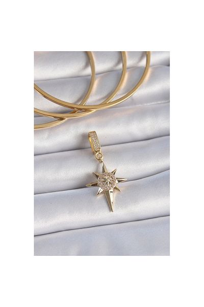 Skygo Brass Gold Color Zircon Cubic Zirconia Polar Star Model Ajda Charm - Tj-Bc1004