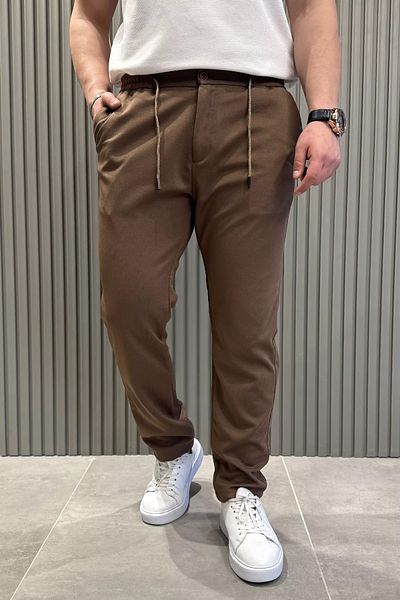 MİSHAR İTALİA Ανδρικό παντελόνι Jogger με καφέ μέση με ίσιο πόδι