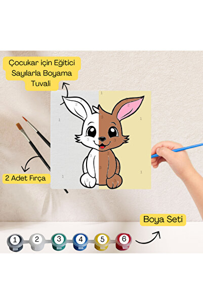 hediye hobim Çocuklar İçin Eğitici Sayılarla Boyama Seti Tavşan–20x20 Tuval,B...