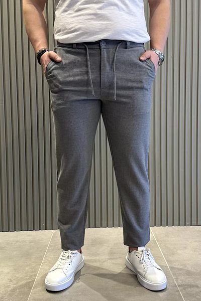 MİSHAR İTALİA Dark Gray Men's Elastic Waist Lace-Up Jogger Pants