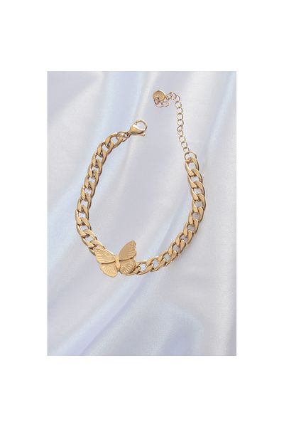 Skygo 316l Steel Gold Color Butterfly Figure Embroidery Detail Chain Model Women's Bracelet - Tj-bb5328