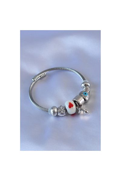 Skygo Heart And Evil Eye Bead Detailed Charm Women's Bracelet - Tj-bb5249