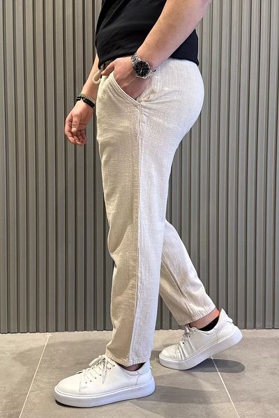 MİSHAR İTALİA Ανδρικό λινό παντελόνι Jogger με κορδόνια Stone