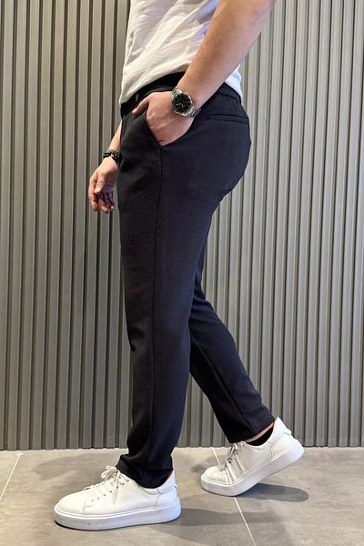 MİSHAR İTALİA Καπνιστό ανδρικό παντελόνι Jogger με ελαστική μέση με κορδόνια