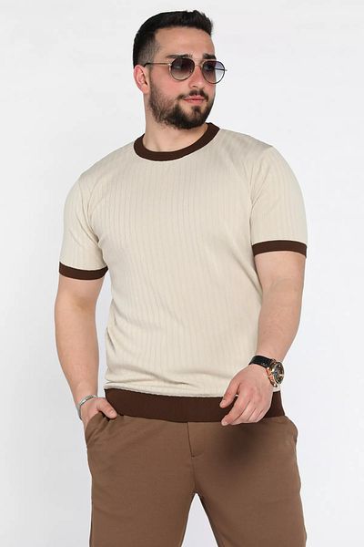 MİSHAR İTALİA Ανδρικό T-Shirt σε μπεζ λαιμόκοψη