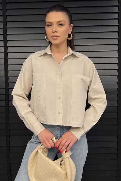 GÜLSELİ Cămașă Crop Top pentru damă Stone Pocket Stone