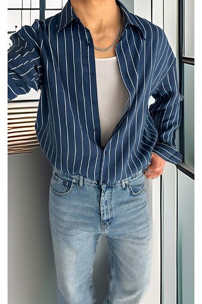 Valiberta Premium Comfortable Fit Extra Oversize Modal Fabric Men's Shirt - Navy Blue