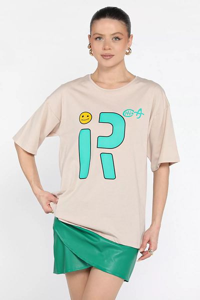 GÜLSELİ Tricou de damă cu decolteu rotund cu imprimeu frontal Koyutaş