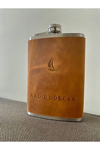 ALESTA LEATHER Leather Covered Steel Whiskey Cognac Flask 9oz 266ml - Hand Sewing Mixer