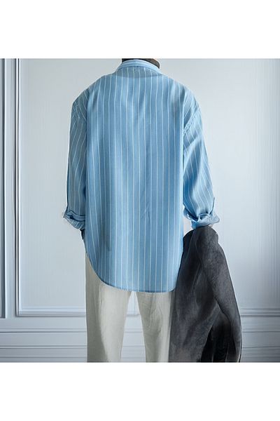 Valiberta Premium Comfortable Fit Extra Oversize Modal Fabric Men's Shirt - Light Blue