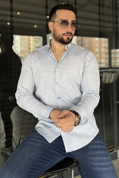 MİSHAR İTALİA Мъжка риза с дълъг ръкав в индиго цвят