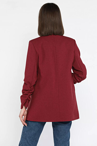 Zehra Gül Bordo Kol Büzgülü Kadın Blazer Ceket