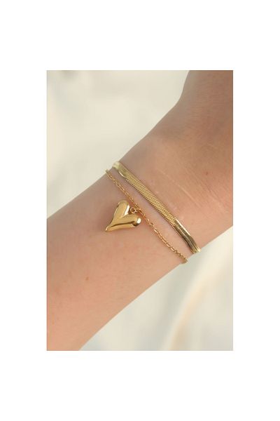Skygo 316L Steel Gold Color Italian Chain Heart Model Bracelet - Tj-Bb6099