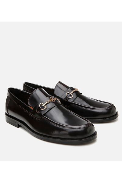 Hotiç Loafer clasic pentru bărbați din piele cu cataramă roșie